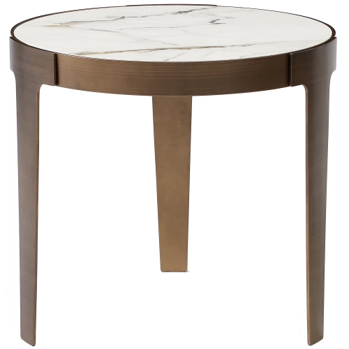 Element End Table in Stone Look Ceramic & Brushed Bronze